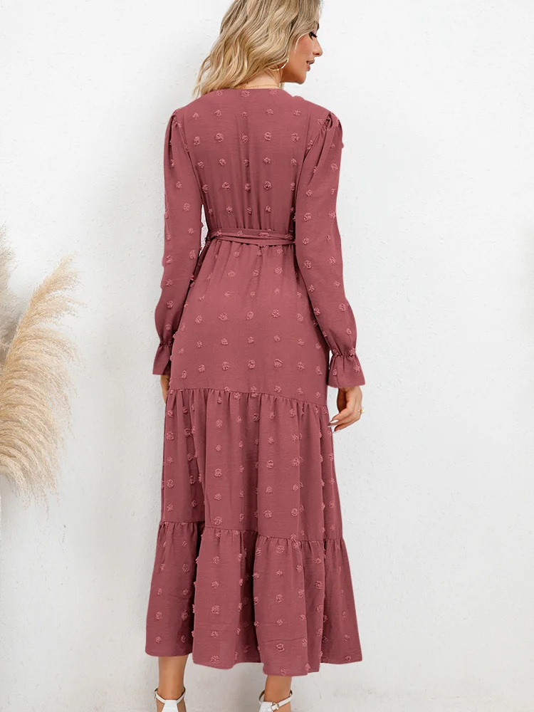 Boho Long Dress Women Autumn Long Sleeve Maxi Dress Female Elegant Loose A Line Dress Ladies Vintage Casual Holiday Midi Dress