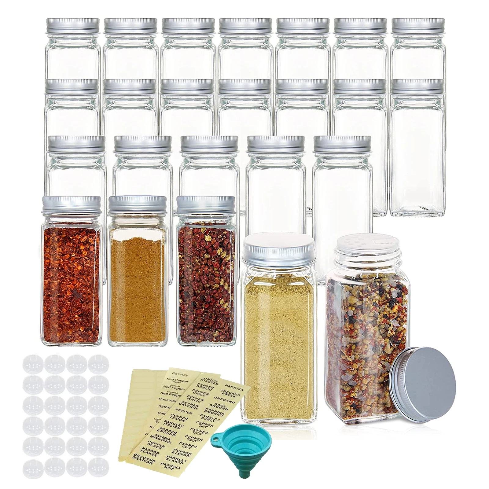 

24 household kitchen seasoning bottles with labels customizable for easy access and cleaning