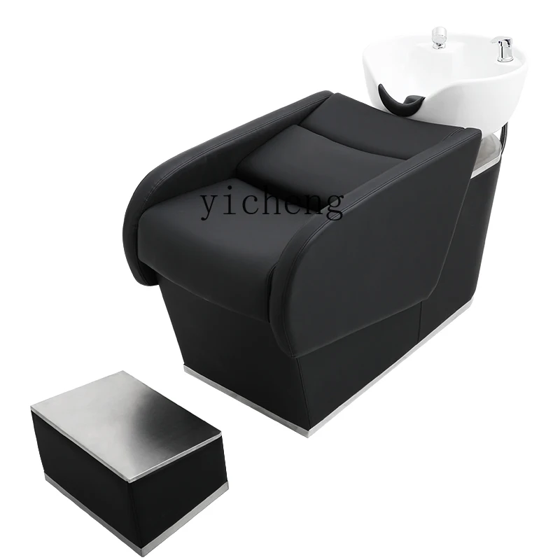

XL Shampoo Chair Stainless Steel Hair Salon Flushing Bed Simple Half Lying Hair Salon Salon Bed Ceramic Basin