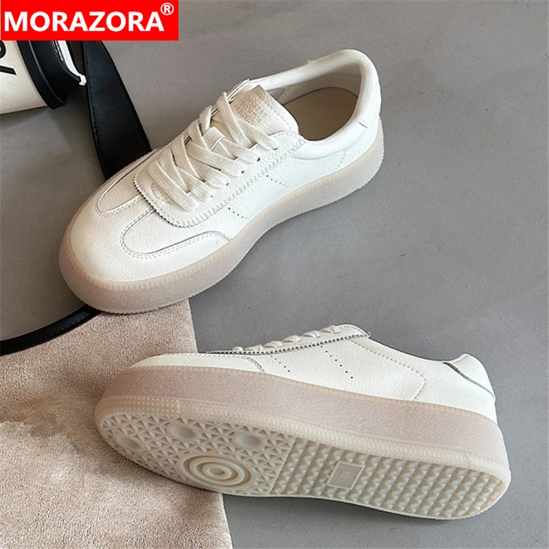 

MORAZORA 2025 New Genuine Leather Shoes Women Sneakers Lace Up Platform Flats Casual Shoes Chunky Bottom Ladies White Shoes