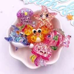 10pcs Glitter Colorful Resin Sea Star Crab Jellyfish Dolphin Ocean Animal Flatback Rhinestone Scrapbook DIY Figurine Decor Craft