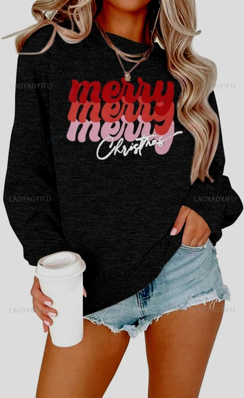 

Толстовка с Рождеством, женская рубашка с буквенным принтом и графическим принтом, забавный белый рождественский пуловер, женская одежда, уличная одежда