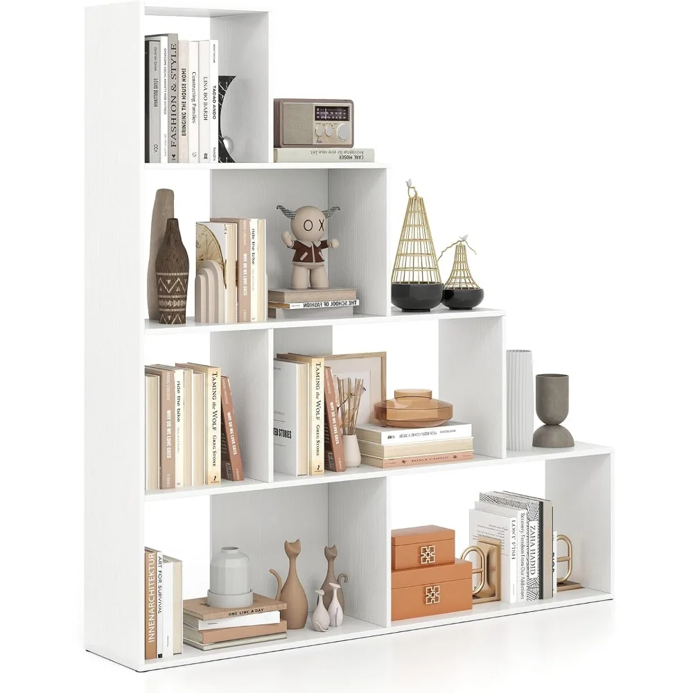 4-Tier Stepped Bookshelf, Freestanding 6 Cubes Ladder Bookcase with Anti-Tipping Kits, 64