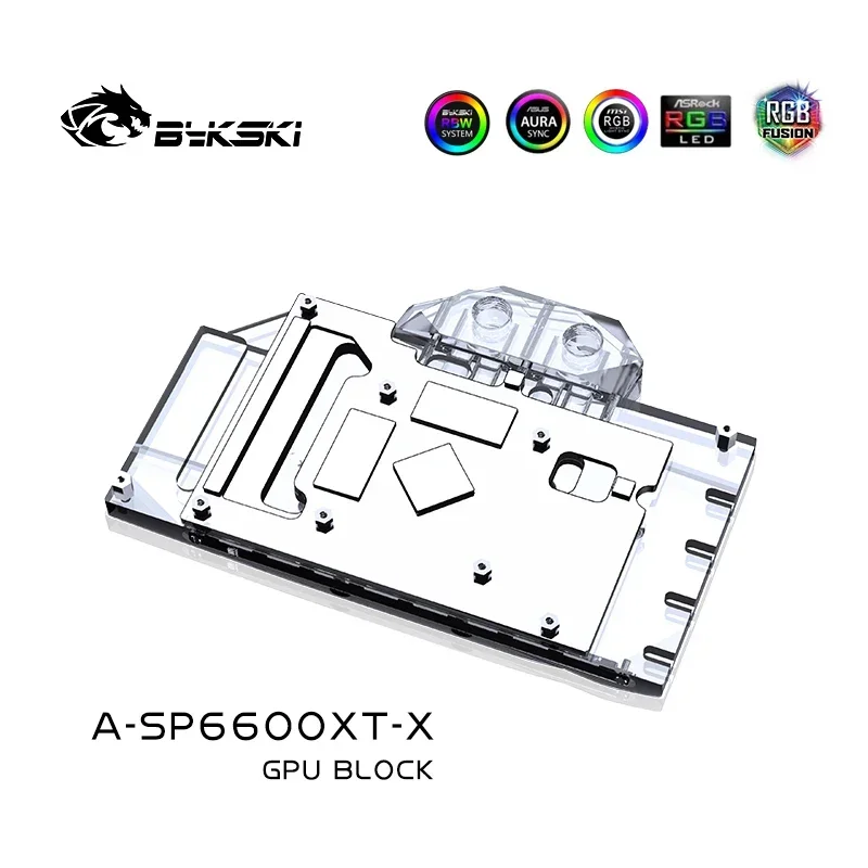 Bykski A-SP6600XT-X GPU Bloco de água para SAPPHIRE Radeon RX6600XT Pulse OC Radiador de placa gráfica, bloco VGA Cooler 12V/5V RGB