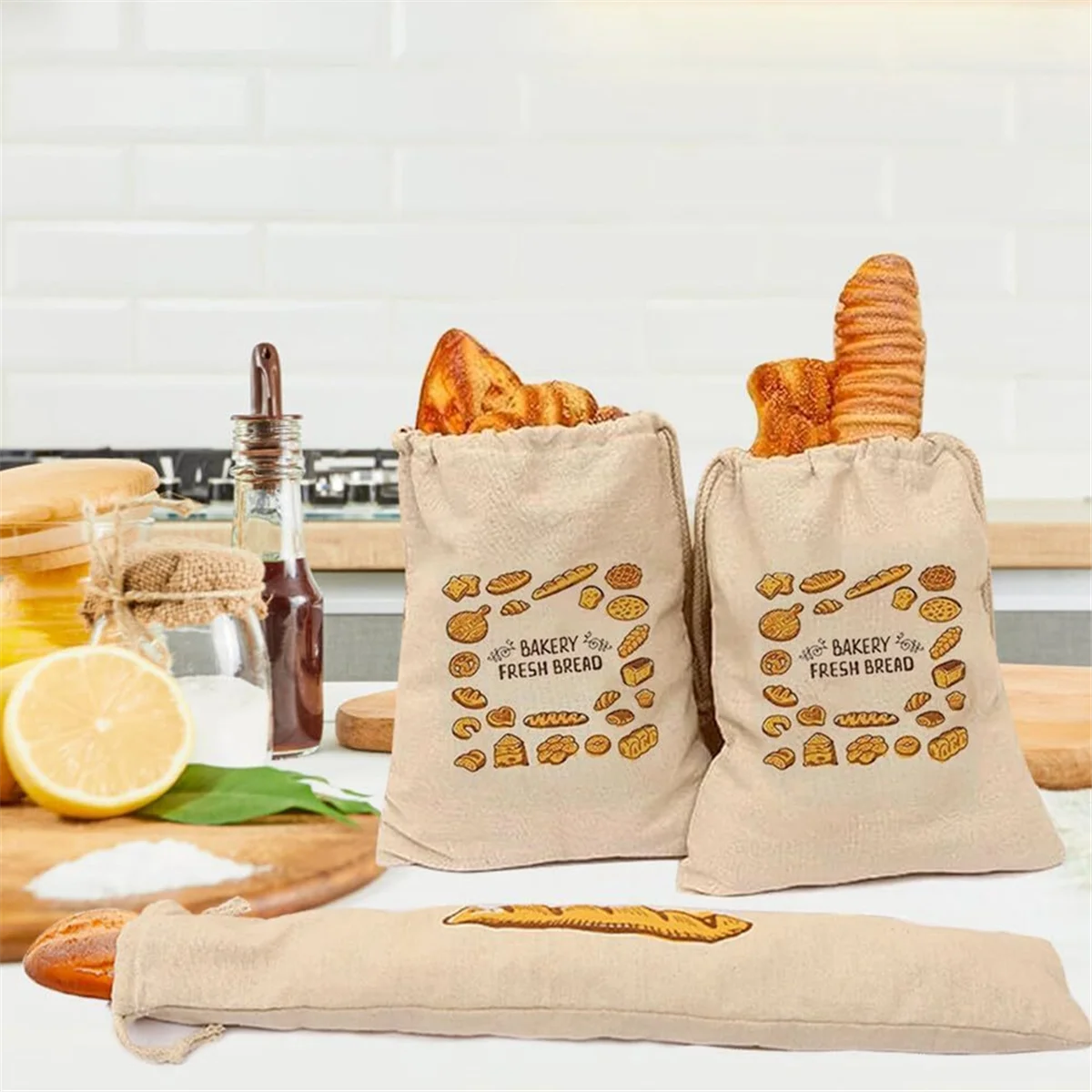 Bread Bag Reusable Cotton Drawstring Storage Bag Homemade Bread Fresh Eco-Friendly Kitchen Storage Bag