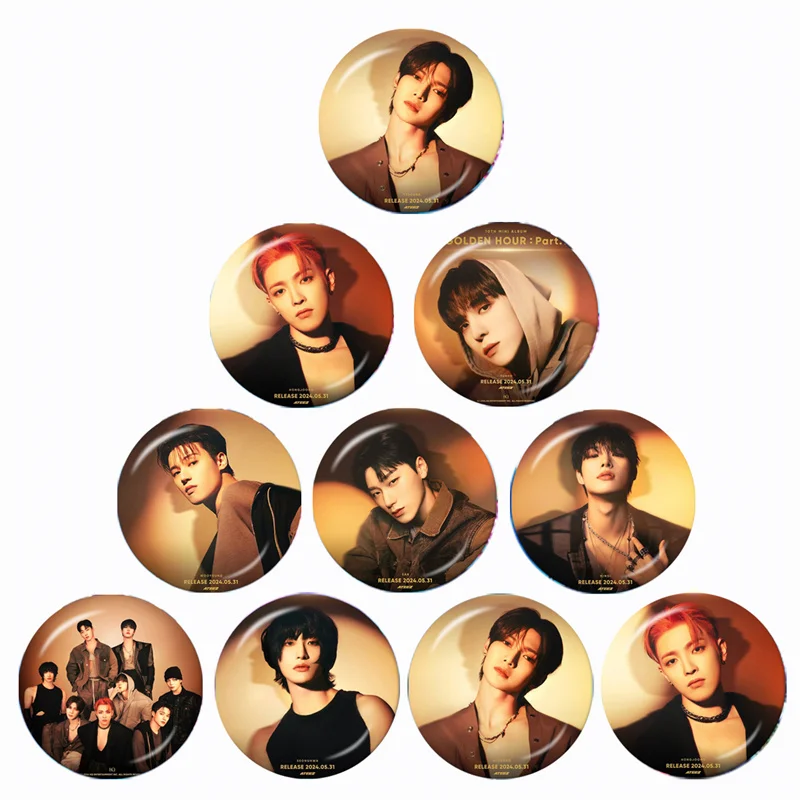 KPOP ATEEZ GOLDEN HOUR 10Pcs 12mm/16mm/18mm/20mm/25mm/30mm Round Photo Glass Cabochon Demo Flat Back Making Finding