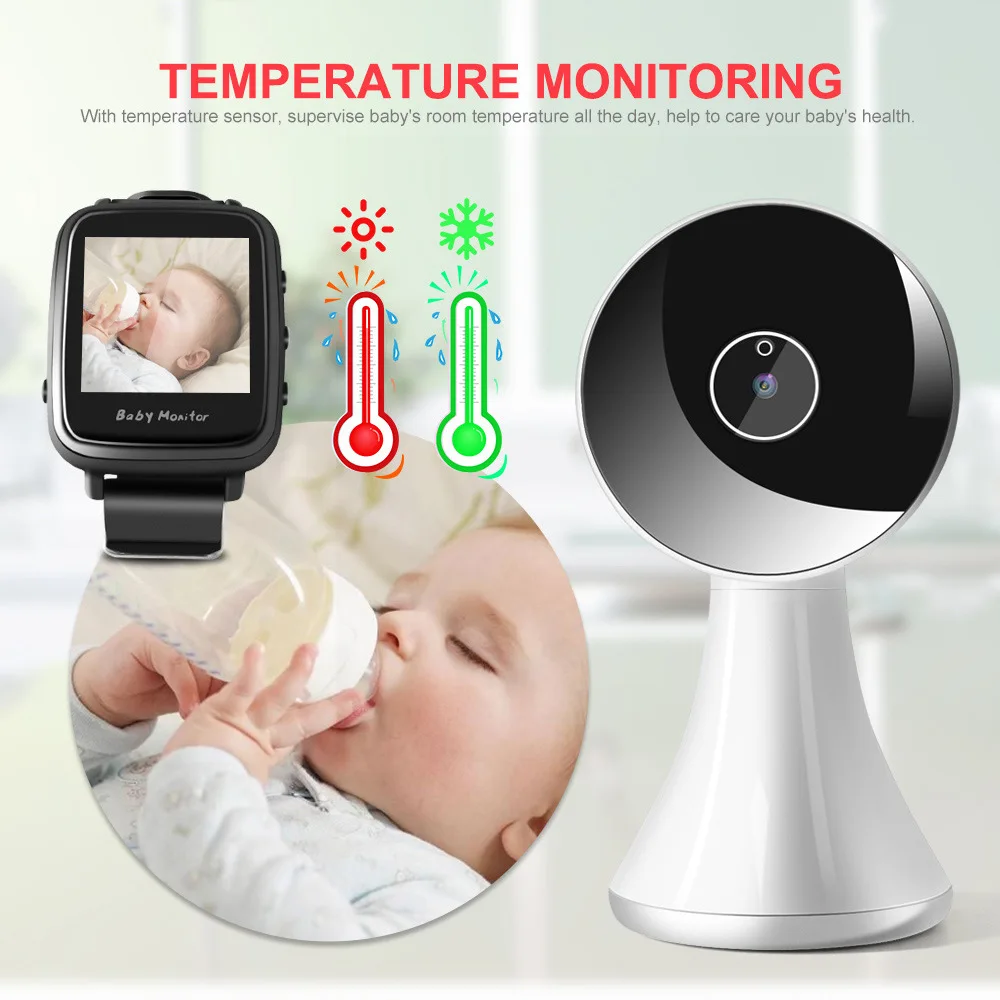 Wireless Watch Type Baby Monitor, Baby Nanny Intercom, Night Vision Temperature Monitoring and Caregiver Security Protection