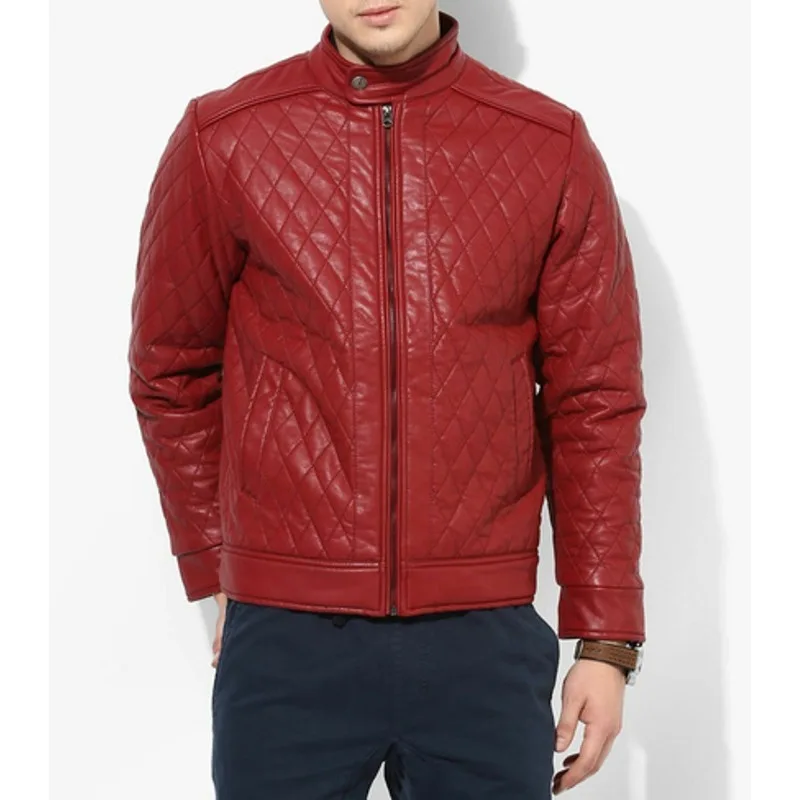 

Men's 100% Real Genuine Quilted Leather Red Leather Stylish Biker Jacket Fashion Trends