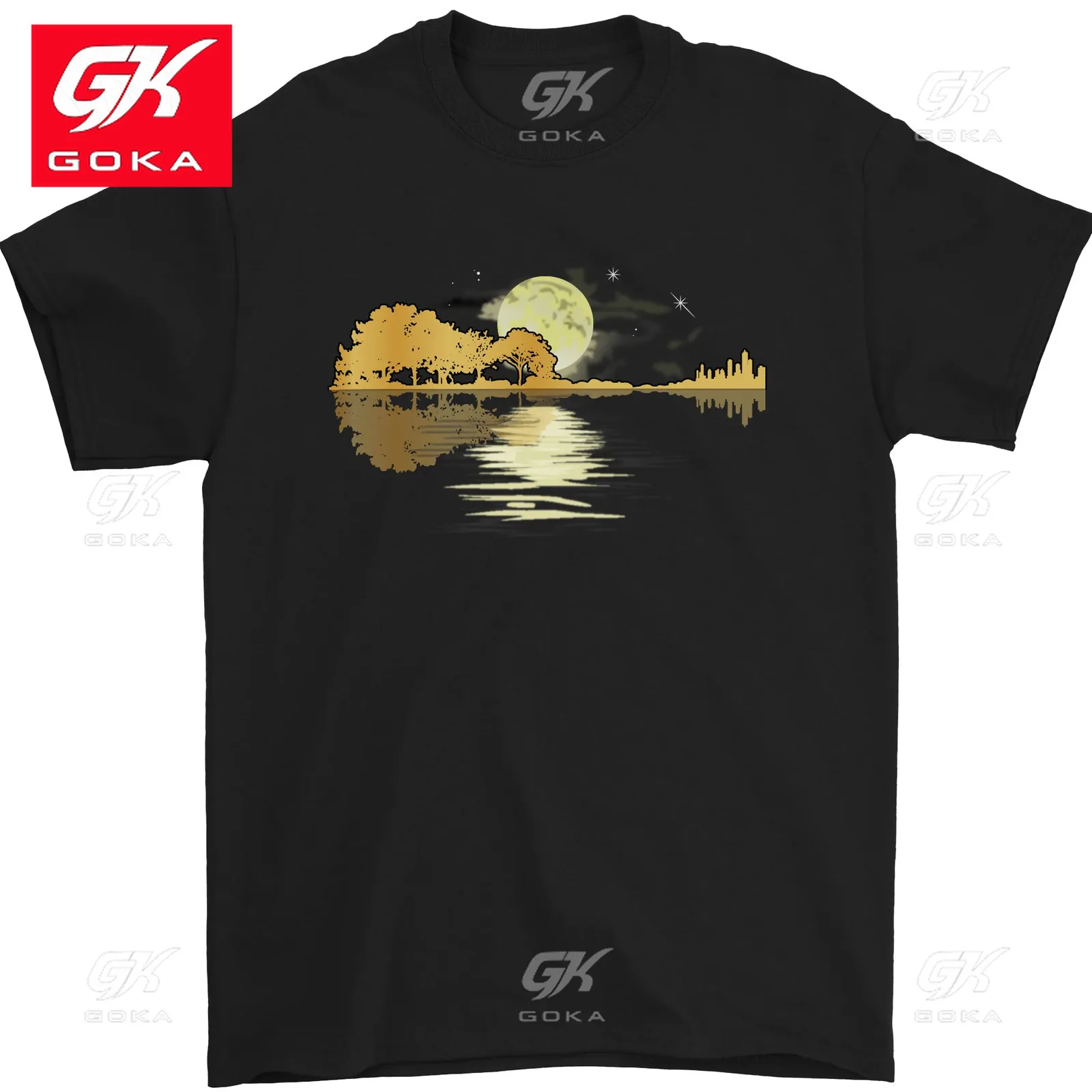 Guitar Reflection Guitarist Bass Acoustic Mens T-Shirt Cotton Graphic Tees Women Short-sleeve Vintage Printed Classic T Shirts