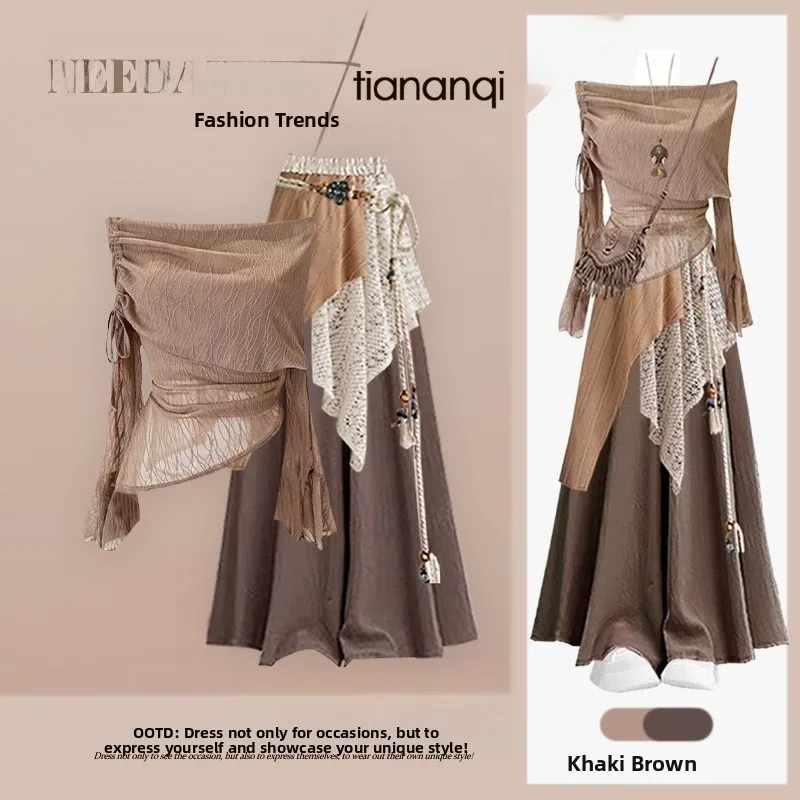 Ele الخريف المحملة قطعة مجموعة المرأة Faion oulder Bared تنورة عادية السراويل الستار تصميم الحسية سيدة Sle