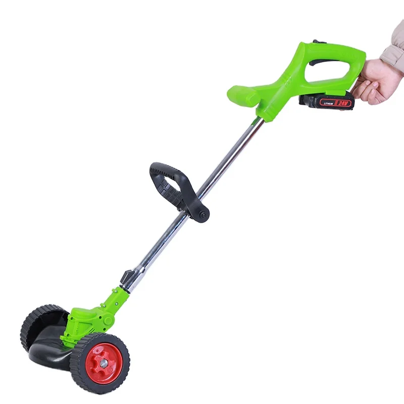 24V Rechargeable Cordless Lithium Electric Grass Trimmer Garden Pruning Tools Set Lawn Mower Portable  Cutter With Wheels