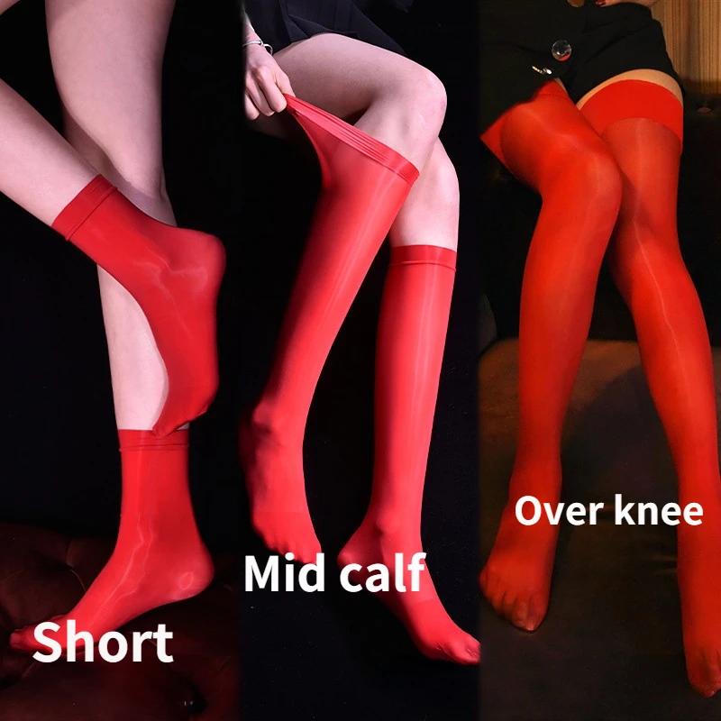 Sexy Women Candy Color Oil Shiny High Stockings Vintage Glossy Stocking Sexy Tight Shaping Elastic Stockings Calf Socks