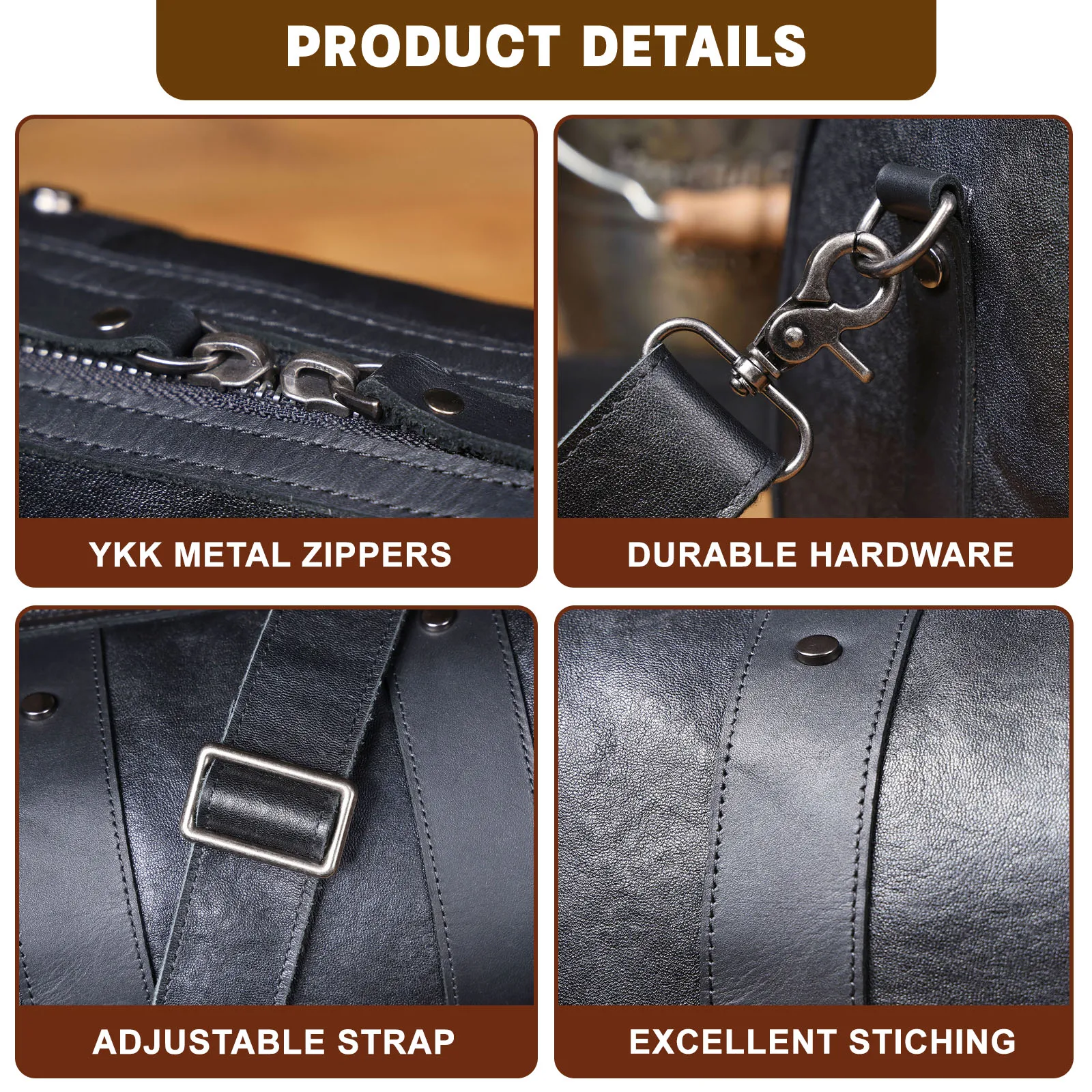 Echte Leder-Umhängetasche für Herren, einfache Rindsledertasche, hochwertiges, pflanzlich gegerbtes Leder, modischer Casual-Stil. – Detail 9
