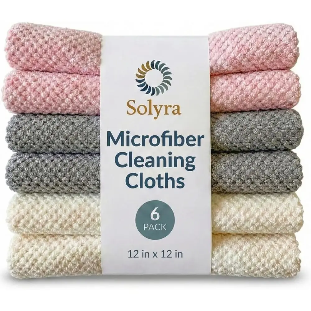 

Eco-Friendly Microfiber Cleaning Cloths - 6-Pack, Safe for Home & Pets, 12x12 inch, Lint-Free, Absorbent for Kitchen & Dusting
