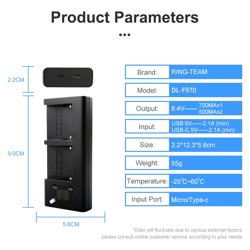 شاحن يو إس بي ببطارية ليد مناسب لسوني ، أو ، أو ، أو MC1500C ، أو L10 ، أو TR555 ، أو VX2200E ، أو D77 ، أو ، أو NP F970 ، أو NP F970 ، أو