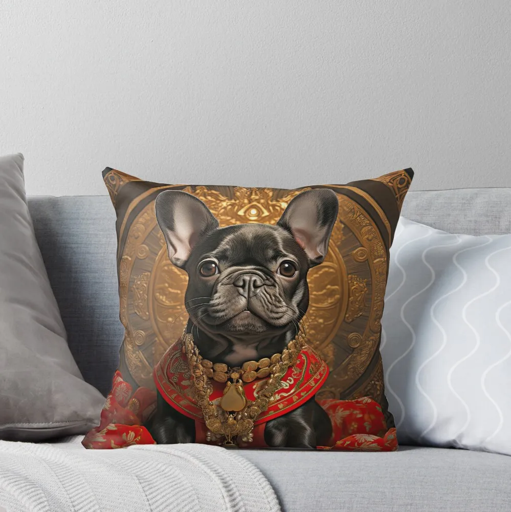 

French Bulldog Lunar New Year Pillowcase Polyester Cushion Cover Throw Pillow Case Cover for Dog Lovers Double-sided Printing