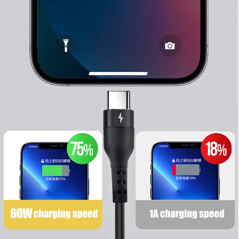 PD 60W Fast Charging Spring USB C to Type C Cable for iPhone 15 Pro Max Samsung Xiaomi Huawei Phone Car Charger Type-C Cables