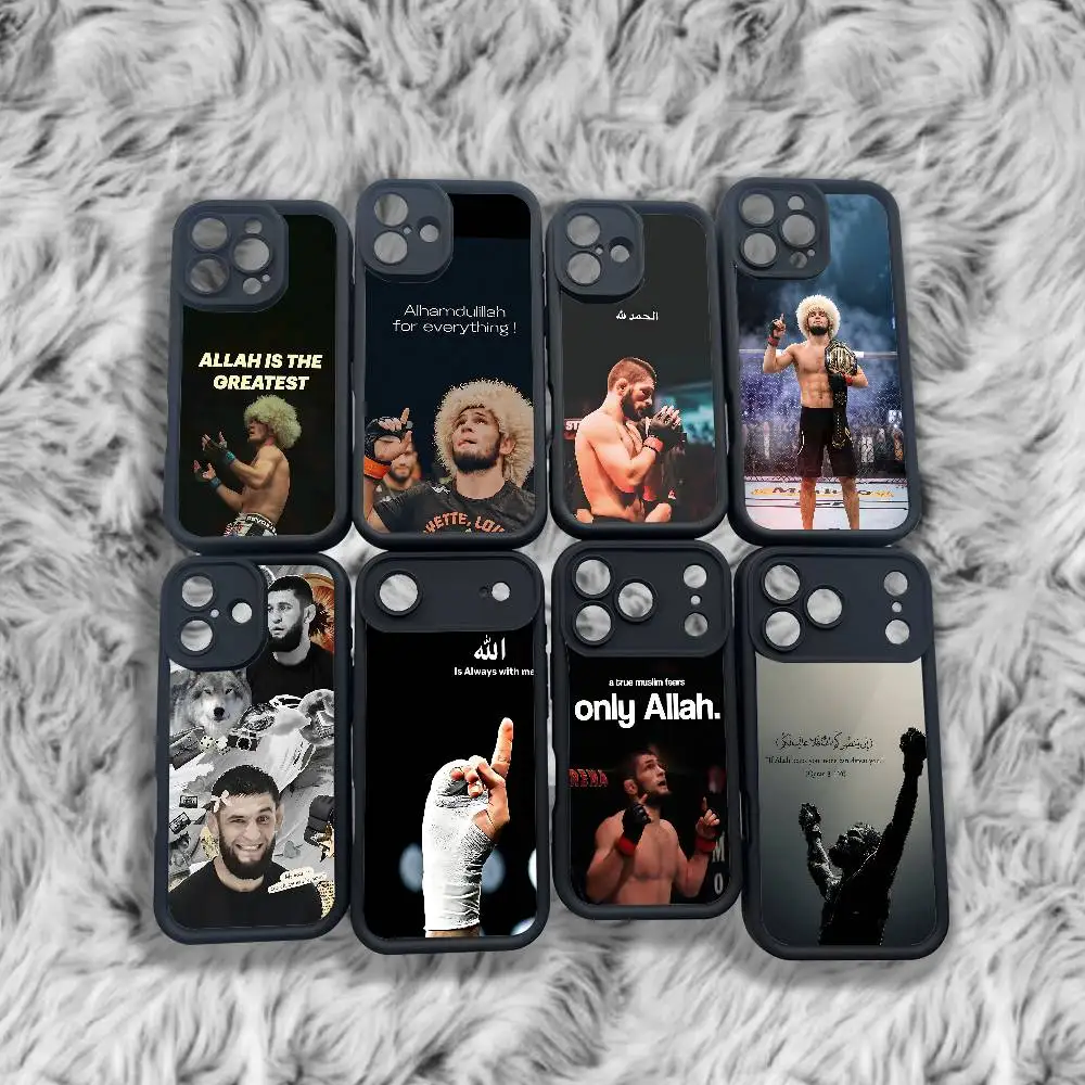 

K-Khabib N-Nurmagomedov Phone Case For iPhone 17,16,15,14,13,12,11,Pro,Max,Plus,X,XS,SE4,E,Mini Black Thickened border Case