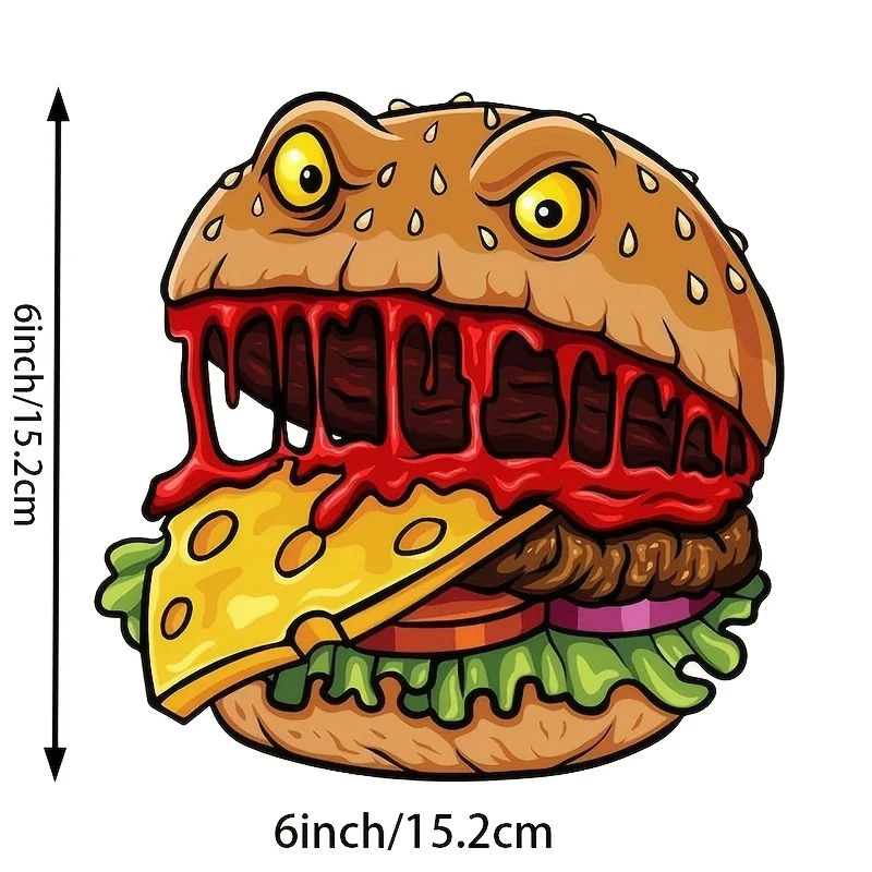 6-Inch Dinosaur Burger Pattern Premium Waterproof Vinyl Stickers, Suitable for Cars, Laptops, Bottles Trucks  Phones Motorcycles