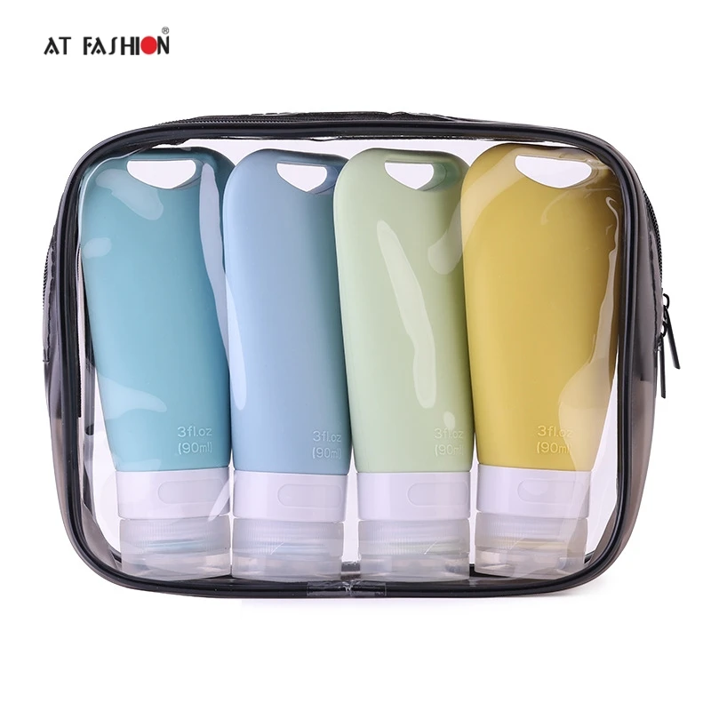 1/3/4Pcs 90ml Travel Portable Silicone Set-bottling Lotion Cream Shampoo Body Wash Cosmetic Bottles Empty Containers