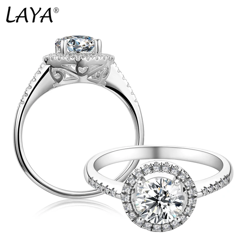 

LAYA 1CT Moissanite Ring Diamond Halo Engagement Ring 100% 925 Sterling Silver Promise Wedding Band For Women Luxury Jewelry