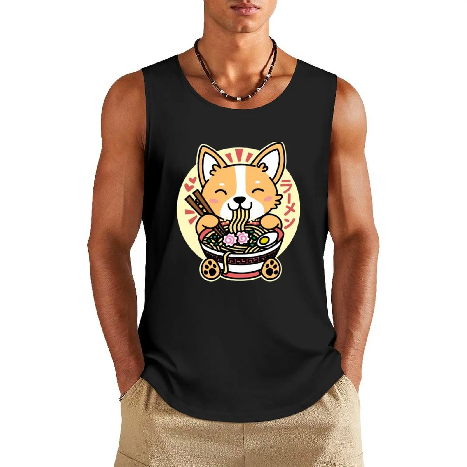 Corgi Eating Ramen Cute Kawaii Noodles Tank Top gym accessories man Men's summer clothes 2024