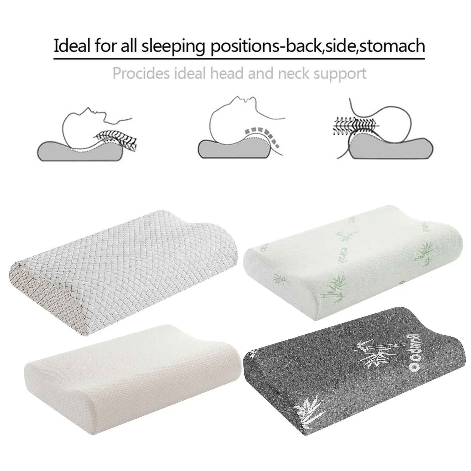 

Bamboo Memory Foam Pillow Cervical Neck Pillows Zippered Pillowcase