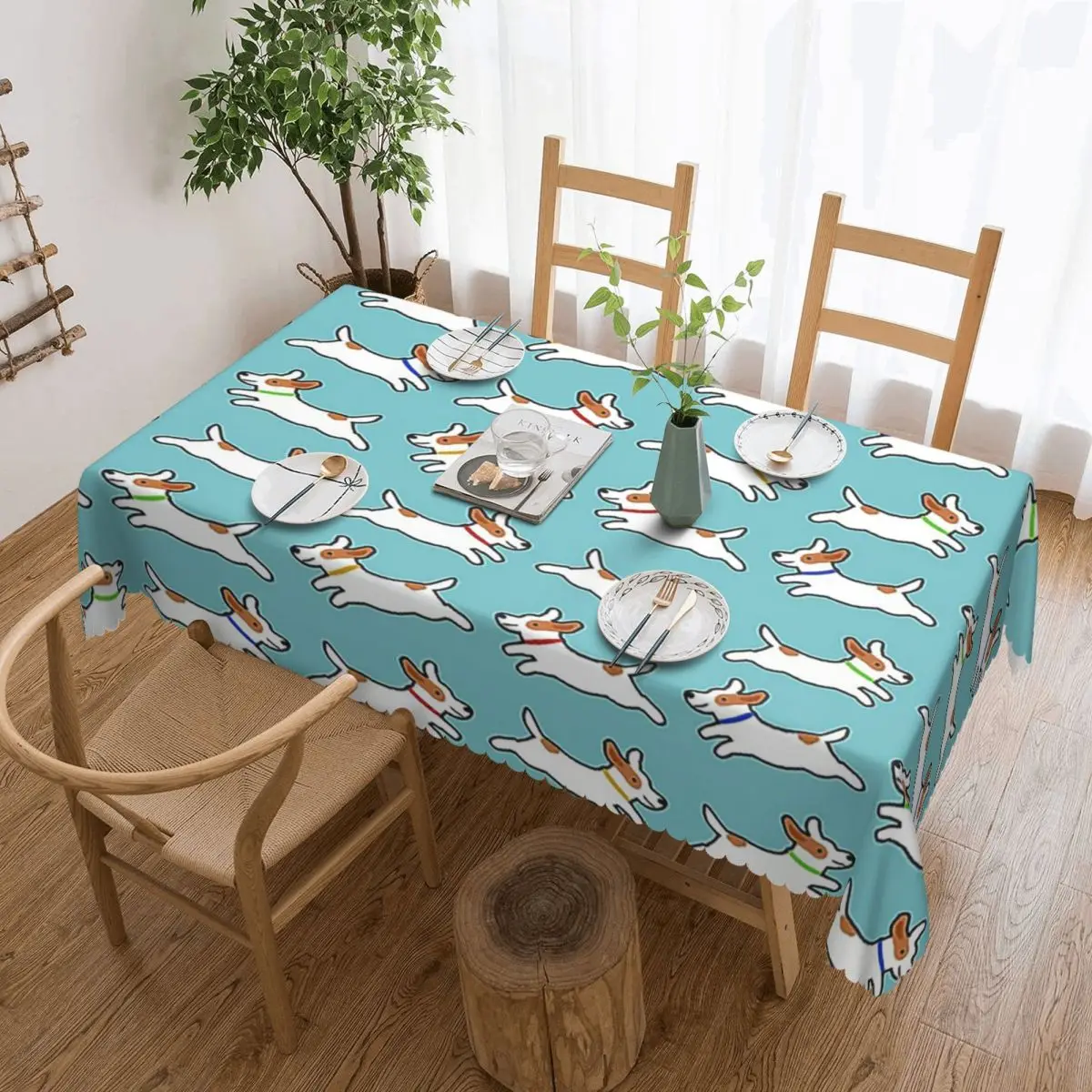 Cute Jack Russell Terrier Running Dog Rectangular Tablecloth Waterproof Table Cover for Festival Party Decorations Table Cloth
