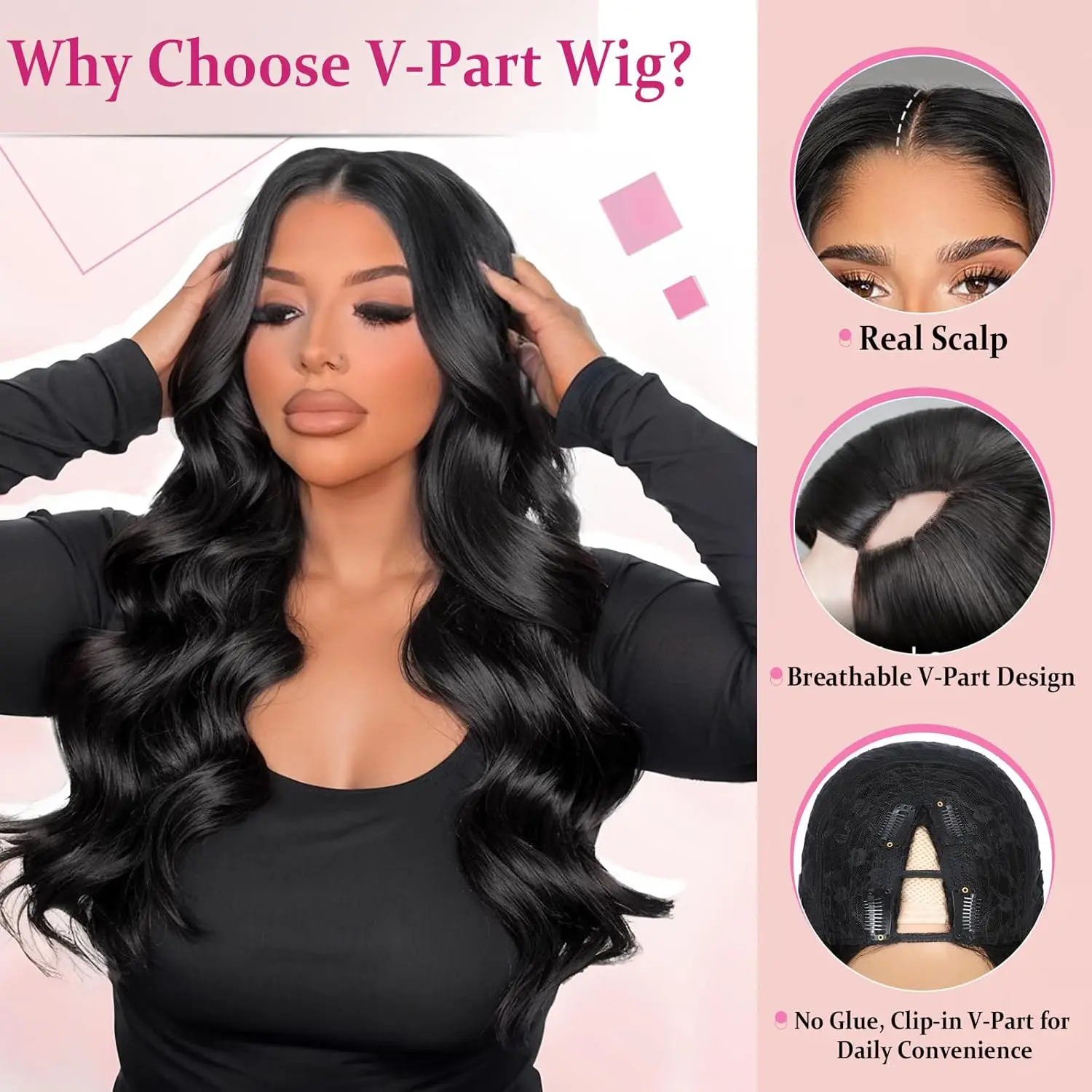 

Body Wave V Part Wigs Human Hair 250% Density For Women Full Head Clip In Half Wig No Leave Out Body Wave Wig For Black Women