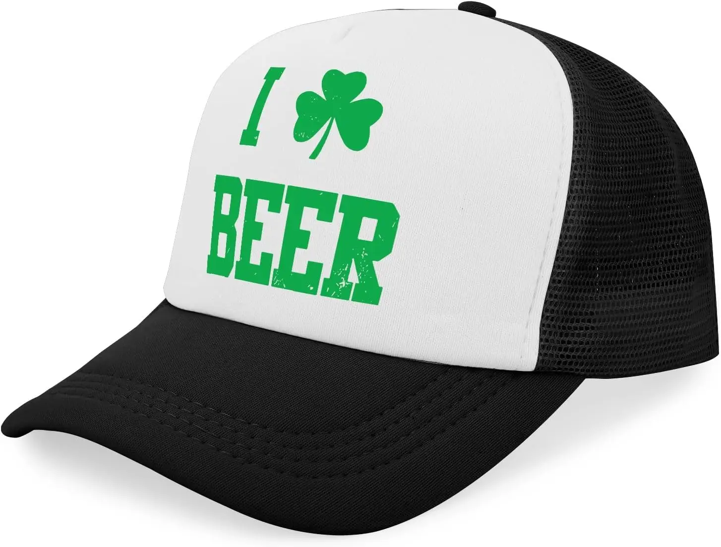 أنا أحب البيرة شامروك شبكة سانت باتريك قبعة سائق الشاحنة تنفس قابل للتعديل قبعة بيسبول عادية للجنسين الكبار