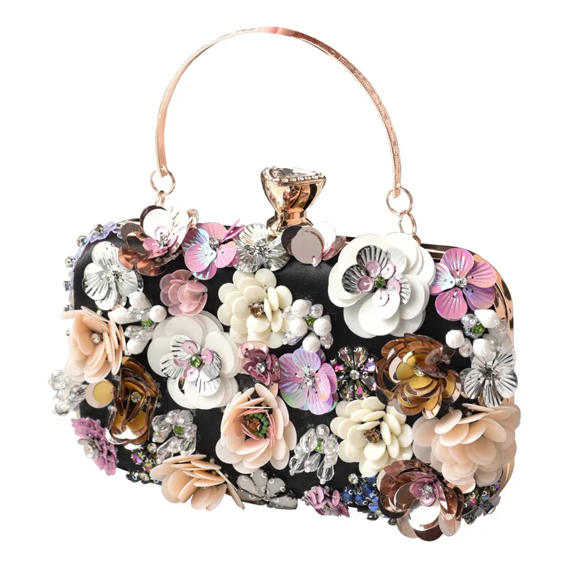 Handmade Embroidered Flower Sequin Bag Retro Portable Dinner Banquet Bag Cross-border Evening Bag Chaozhou Factory Direct Sales