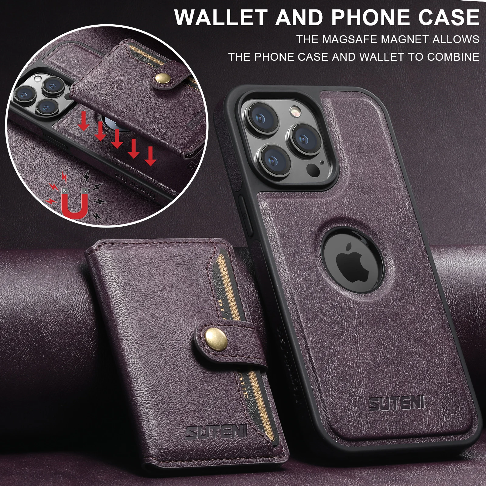 2 in 1 Removable Card Wallet Strong Magnet Case For iPhone 12 13 14 15 16 17 Pro Max Vintage Leather Phone Holder Stand Cover
