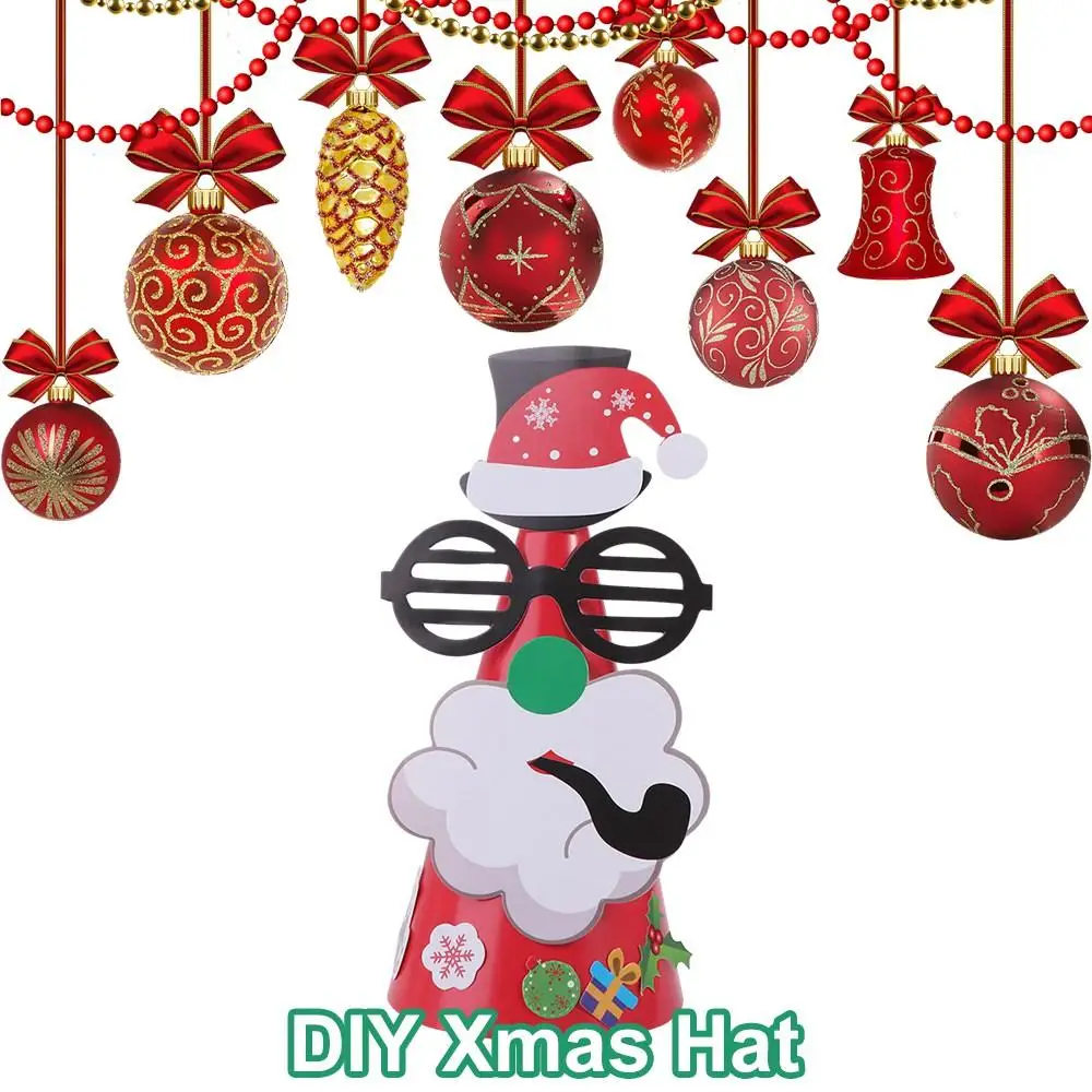 

Paper Handmade Santa Hat Creative Elk Santa Claus DIY Christmas Hat Toy Christmas Tree Snowman Kriss Kringle Hat Party