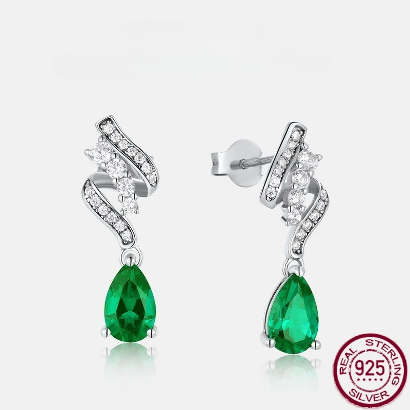 

Новые серьги из чистого серебра S925 с изумрудом, модные обтекаемые серьги в форме капли воды, изумрудные серьги, свадебные украшения