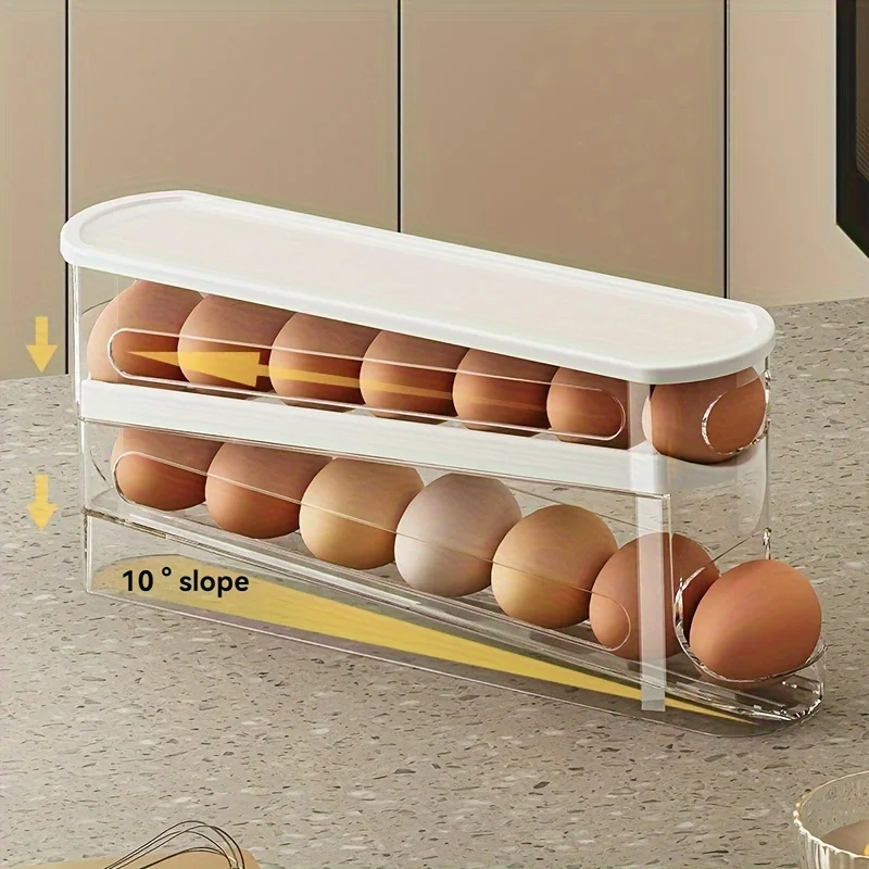 

Egg Storage Box Automatic Rolling Eggs Fridge Organizer Holder Rack Ladder Style Refrigerator Eggs Dispenser Organizer Holder