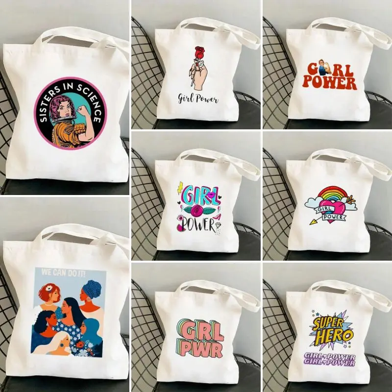 Girl Power Print Tote Handbag Streetwear Fashion Aesthetic Shoulder Bag Eco Large Capacity Travel Kawaii Casual Shopping Bags