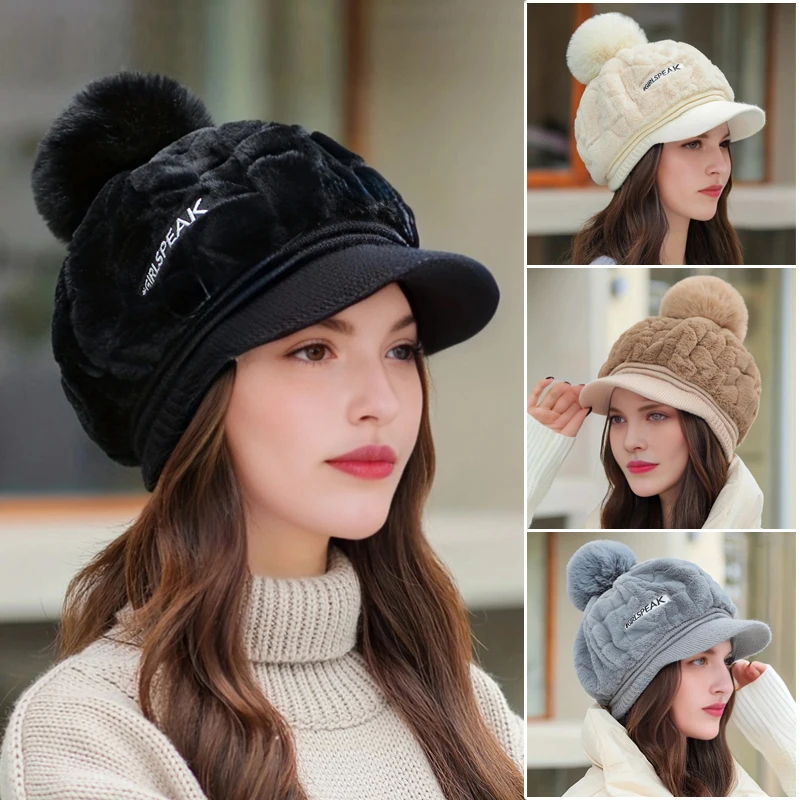 Winter Knitted Scarf Hat Set Thick Warm Skullies Beanies Hats for Women Solid Outdoor Snow Riding Ski Bonnet Caps Girl