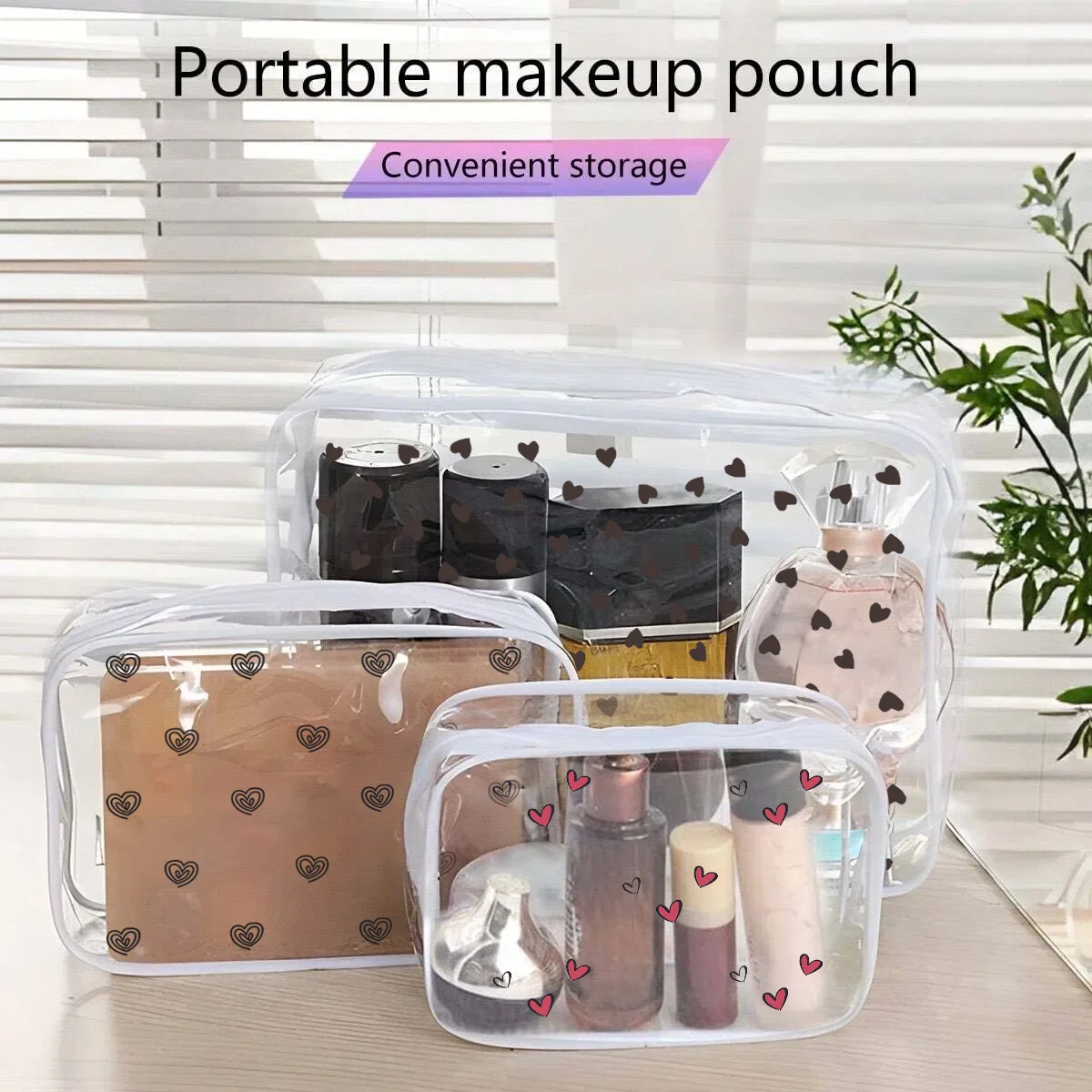 

Waterproof Transparent Toiletry Bag Creative Love Heart Zipper Makeup Pouch Portable Bathroom Clear Wash Toiletry Bags Men Women