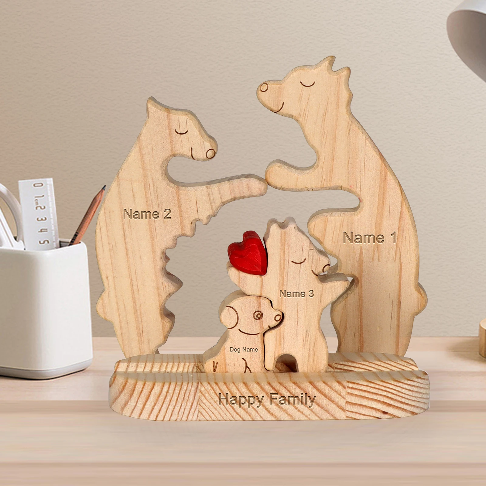 Free Engraving Custom Hugging Bear Family Wooden Puzzle Personalized Christmas Birthday Gift Family Name Sculpture 3-6 Names