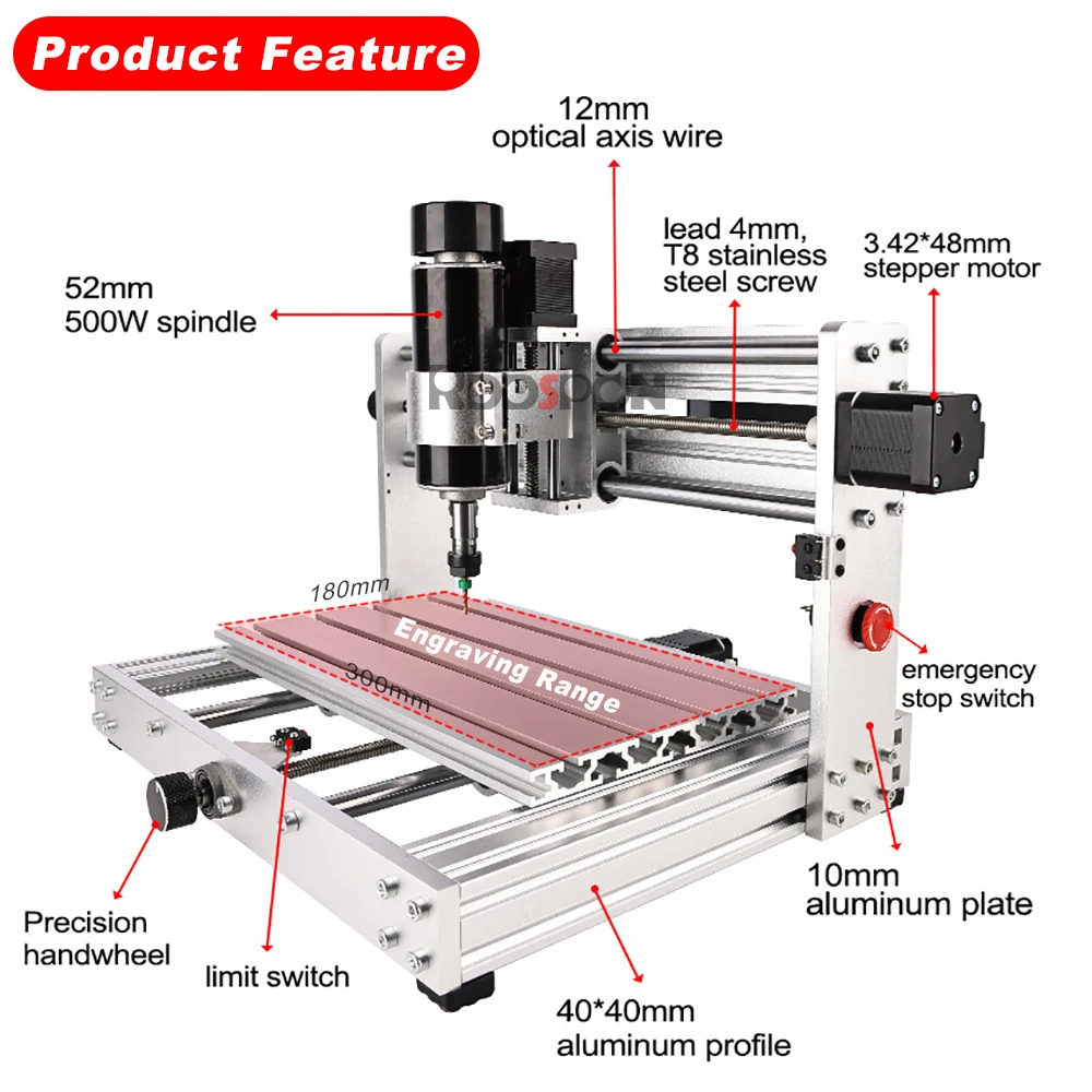 Fresadora CNC de aluminio y Metal, máquina de grabado con husillo de 3018 w, grabador láser de 80w, Control GRBL, enrutador de madera para