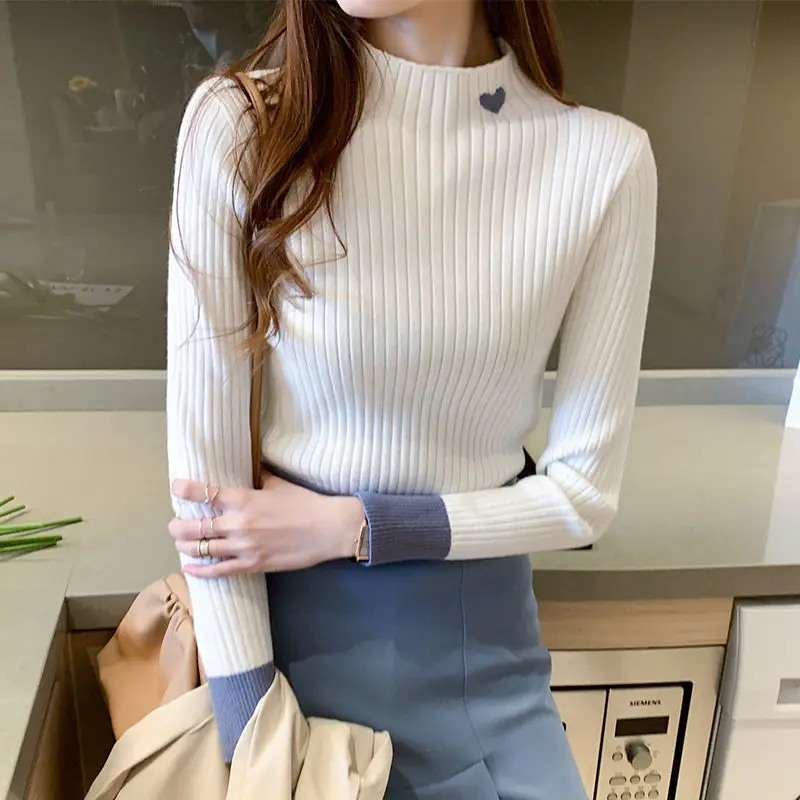 

Bottoming shirt women's 2024 autumn and winter new Korean version slim half turtleneck knitted long-sleeved top thermal shirt