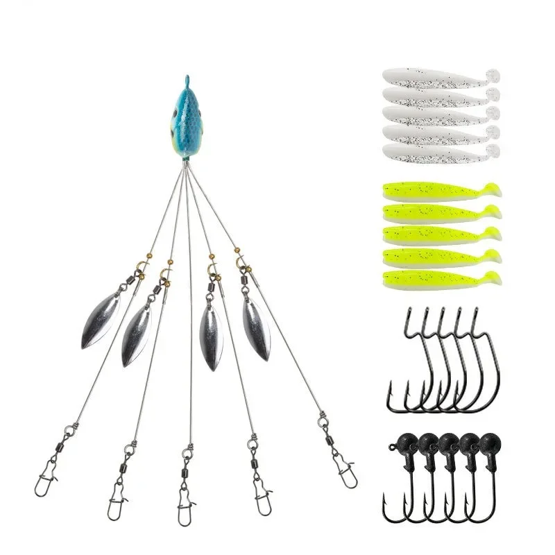 Umbrella Fishing lure Rig 5 Arms Alabama Rig Head Swimming Bait Bass Fishing Group Lure Snap Swivel Spinner 18g