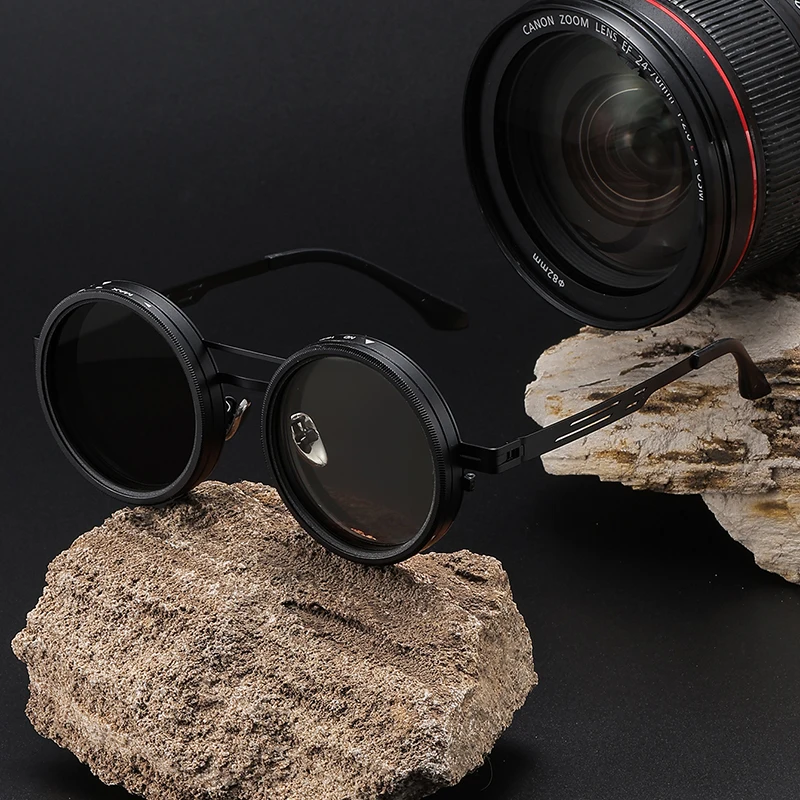 Purely Handmade Nd9-Level Rotating Adjustable Brightness Light-Reducing Sunglasses, Dual-Polarized Anti-Glare Fishing Glasses, Daily Commuting Trendy Fashion Sunglasses, Unisex and Suitable for All Seasons