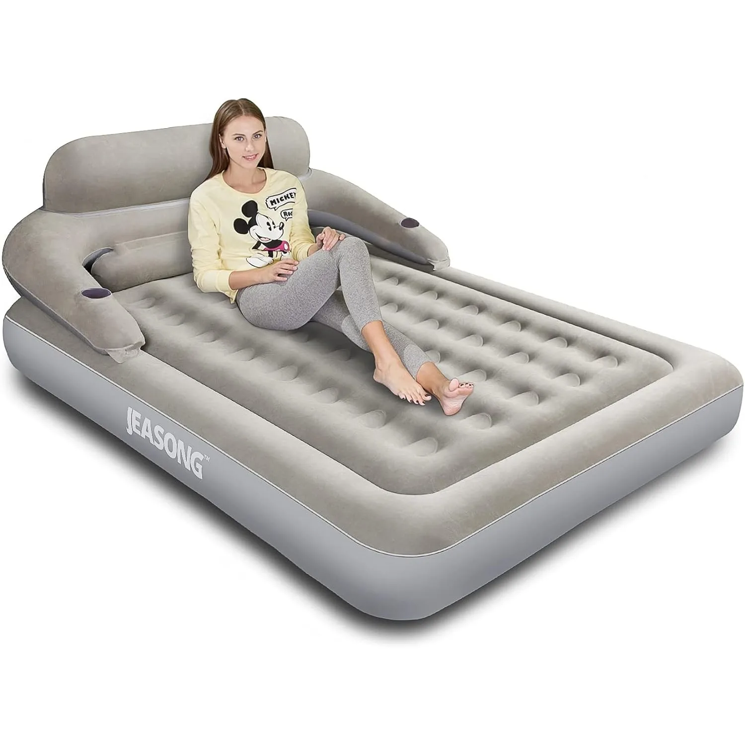 Air Mattress with Headboard, Fast Inflation/Deflation Inflatable Airbed, 9 Inches High Blow Up Bed with Comfortable Flocked Top