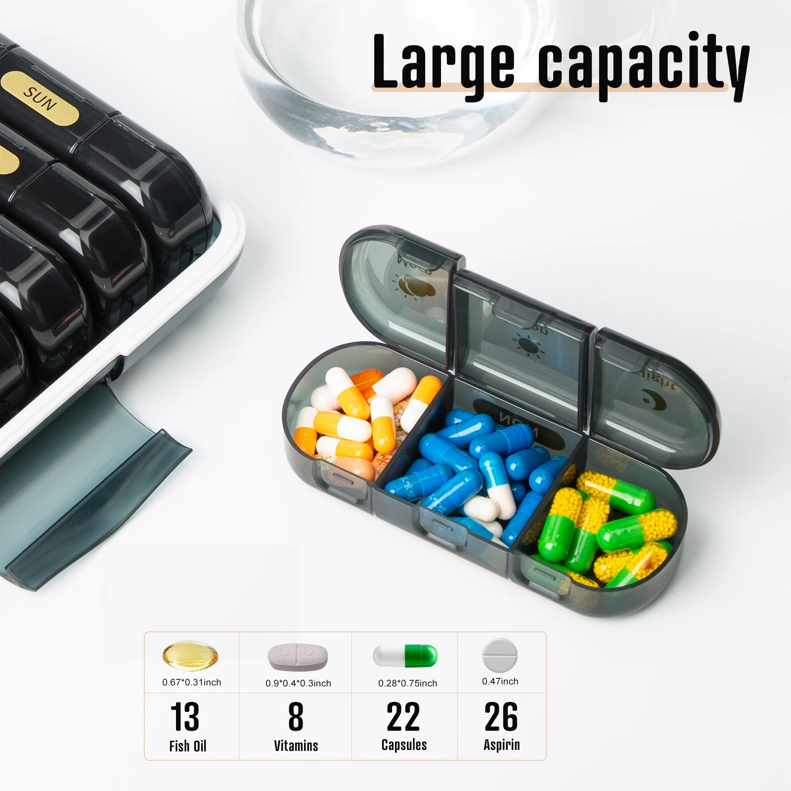 21/24 Grids Weekly Pill Organizer 3 Times a Day Large Pill Box 7 Day Medicine Organizer Pill Case for Vitamins Medicine Fish Oil