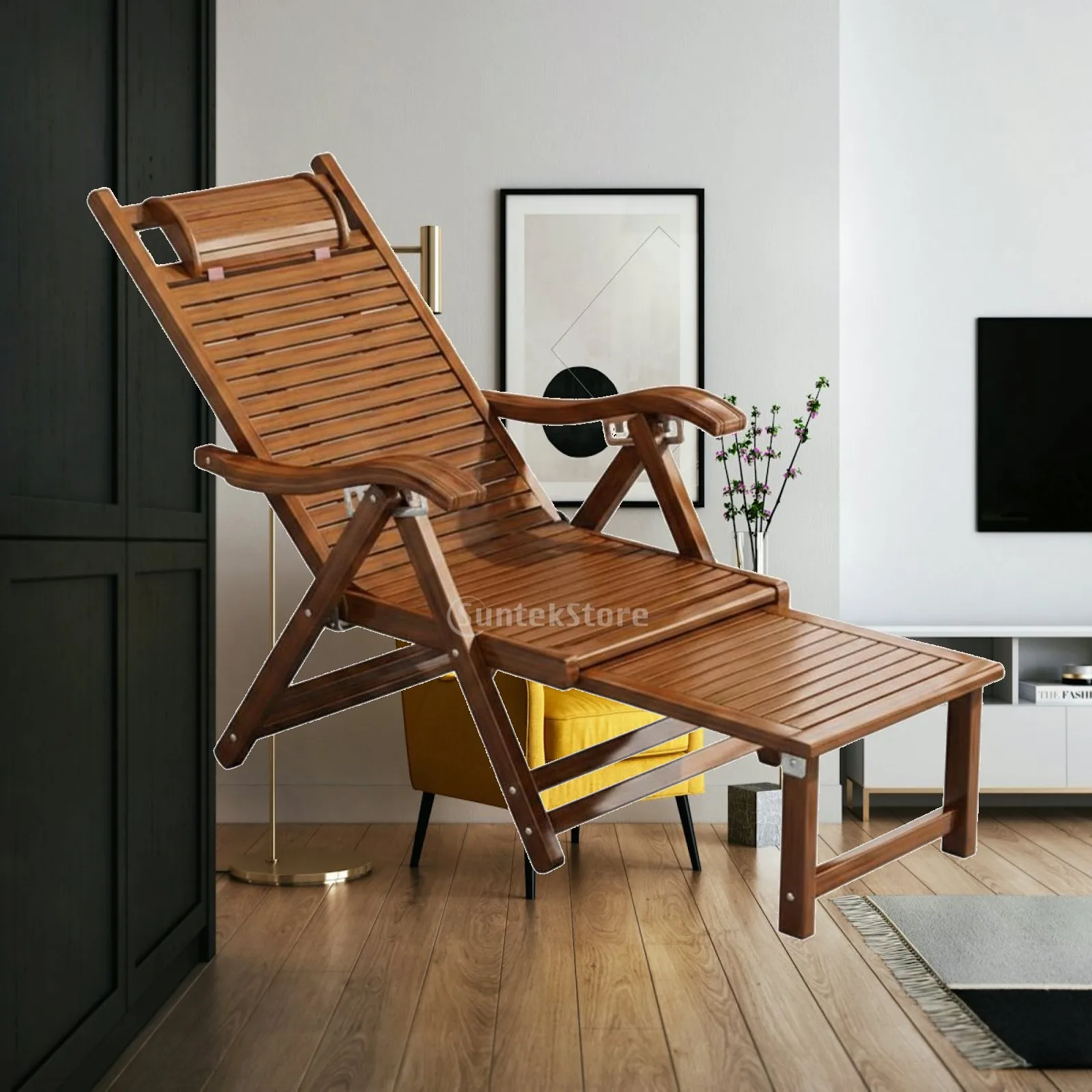 Bamboo Foldable Reclining Chair for Elderly Comfortable Lounge 3 Bamboo Foldable Reclining Chair for Elderly Comfortable Lounge