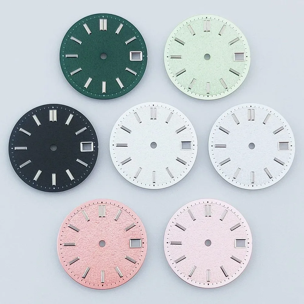 

Пустой календарный циферблат диаметром 28,5 мм, зеленый светящийся, подходит для аксессуаров для модификации часов с механизмом NH35/NH36