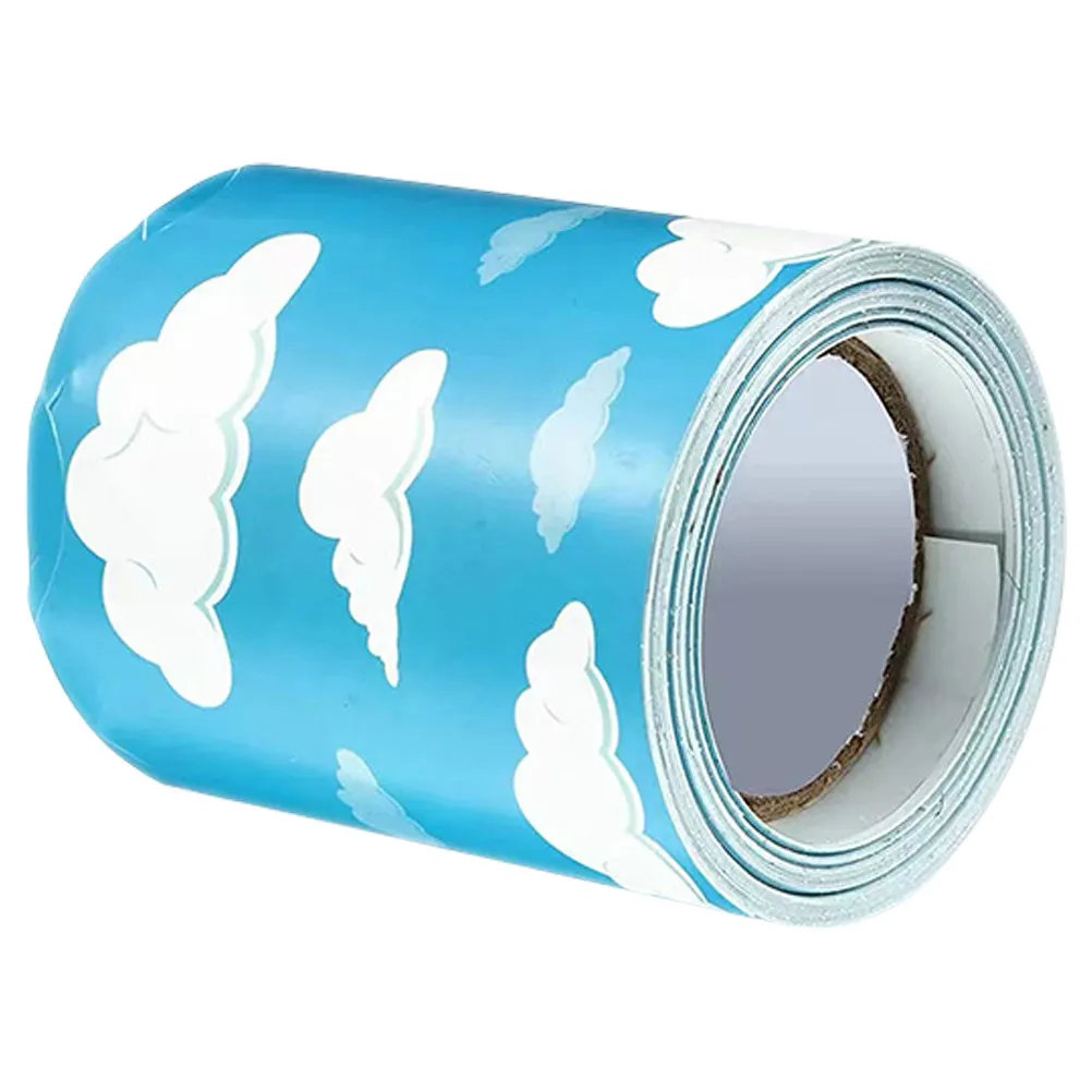 1pc 1 Roll Adhesive Bulletin Board Border Paper Cloud Pattern Trim Decorative Strip For Classroom Office Chalkboard Whiteboard