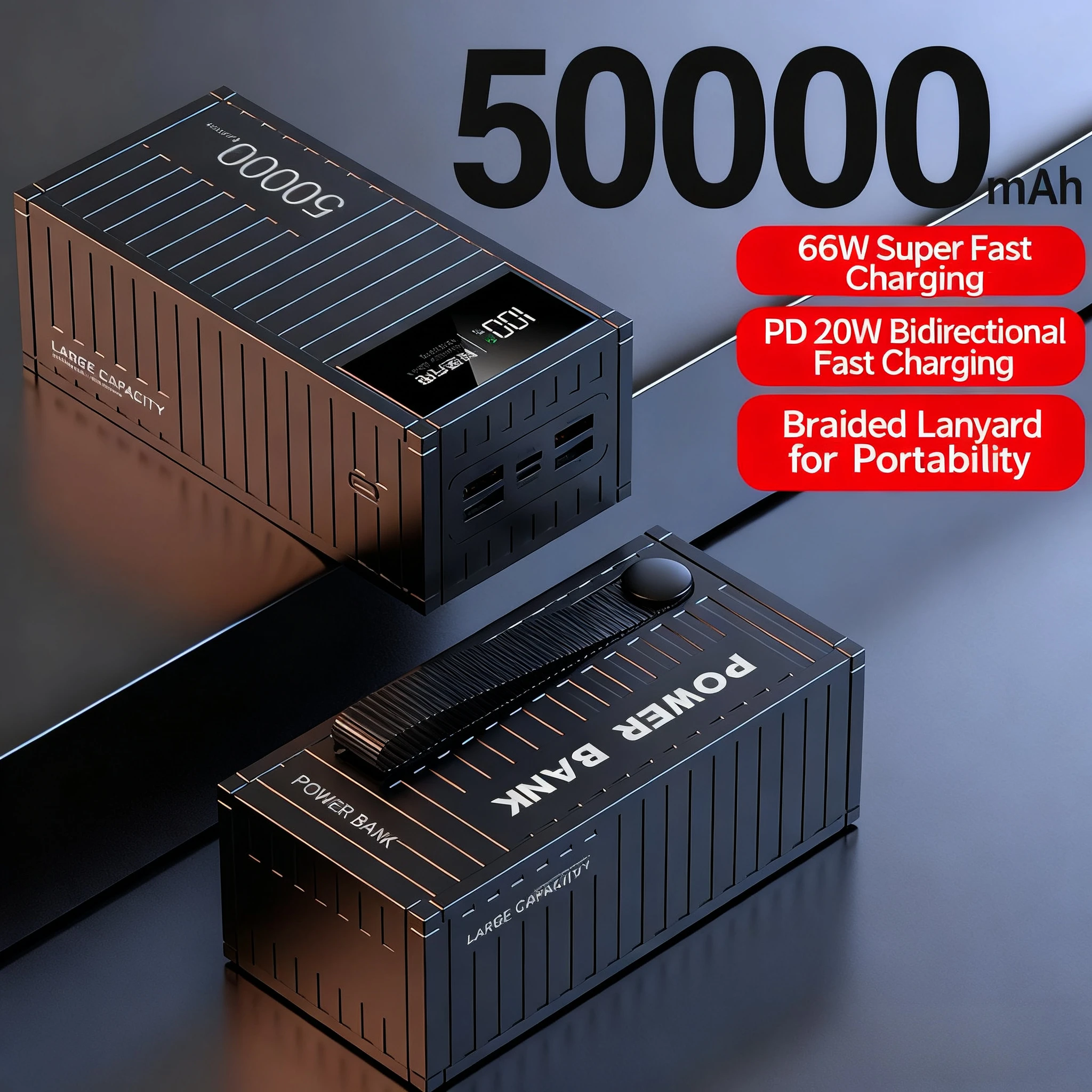 50000mAh Power Bank 66W PD QC Super Fast Charging Digital Display Portable Charger for Laptop Phone Camping