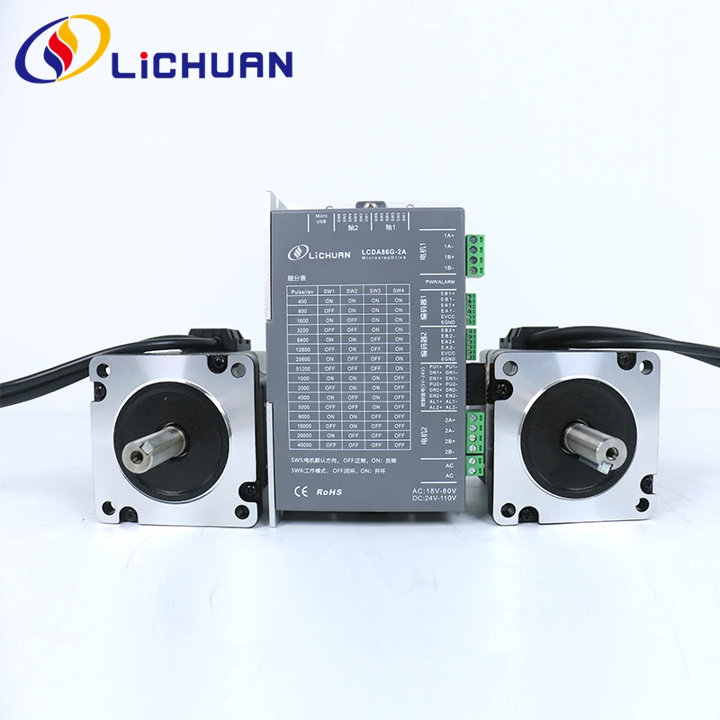 Lichuan 2-Axis Nema34 4.5Nm CNC Kit Closed loop stepper motor driver kit drive 2 motors 8A With 3m cables LC86H280+LCDA86G-2A Fo